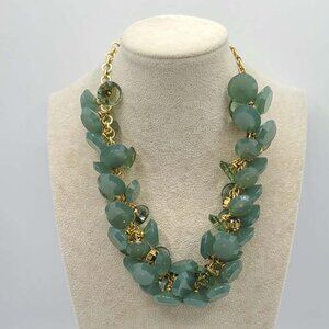 J Crew Jade Green Lucite Necklace Gold Tone Chain